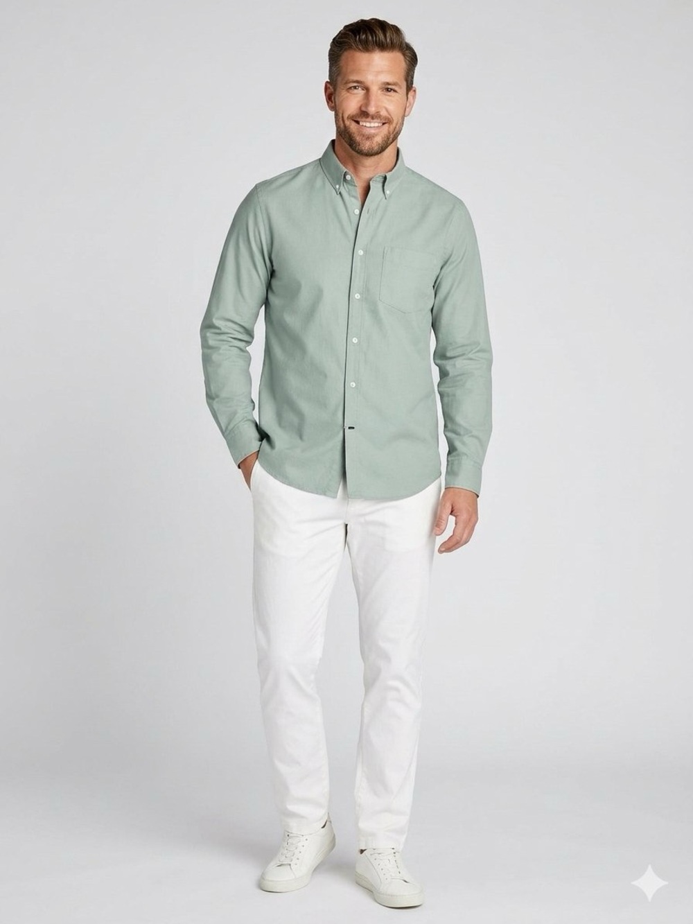 Club Monaco Men’s S Sage Green Cotton Oxford Button-Down Slim Fit Shirt Pocket